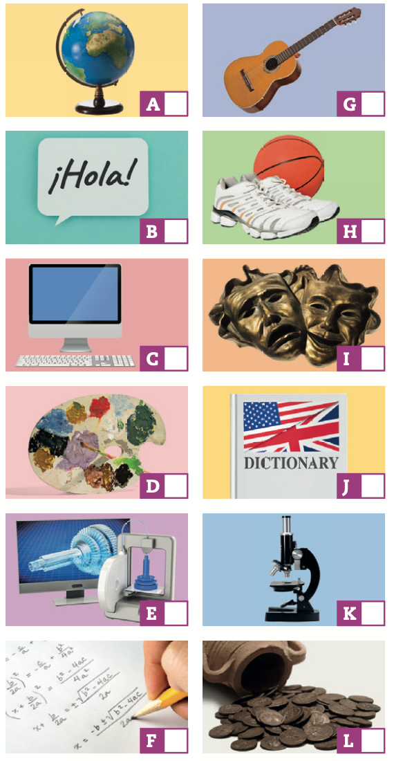 Exercise 6 school subjects pictures